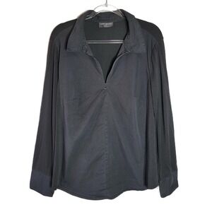 Lane Bryant Womens Shirt Plus Size 26 Black Collared Quarter Zip Long Sleeve